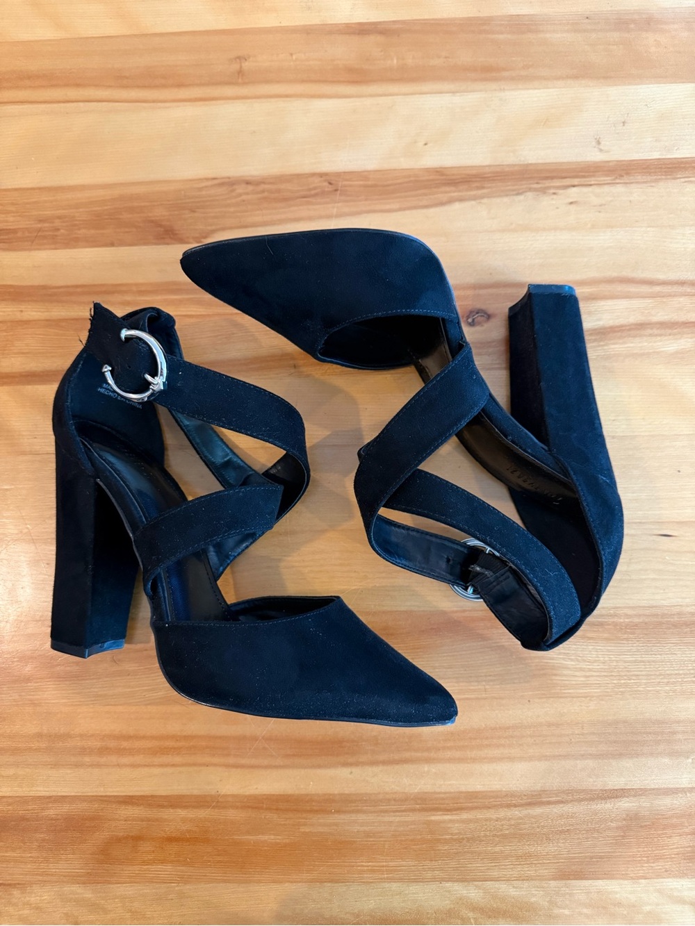 Forever 21 Black Suede Cross-Strap Block Heel Pumps